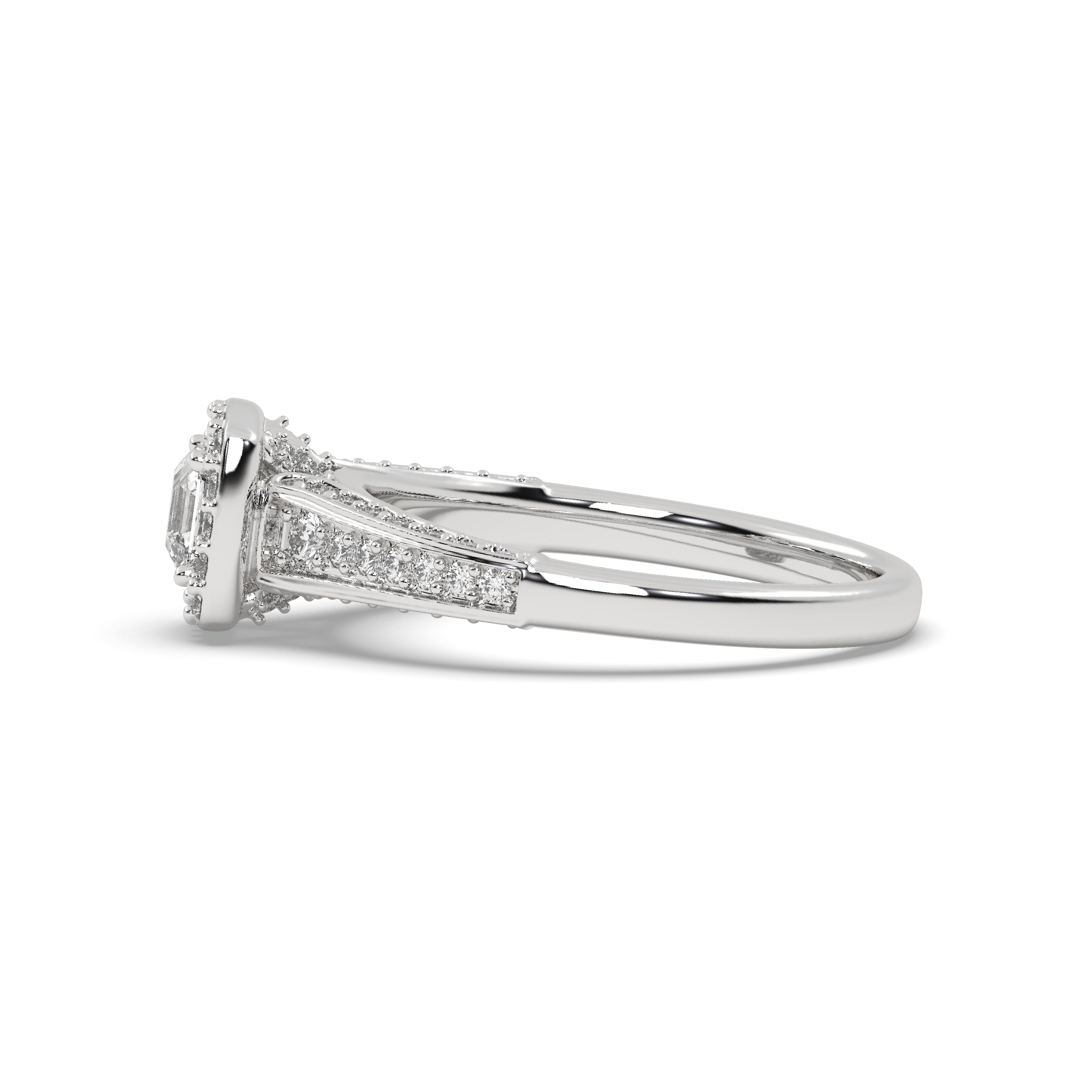 White Gold Studded 0.928 Carat Lab Grown Diamond Ring-E Color VS2 Clarity.